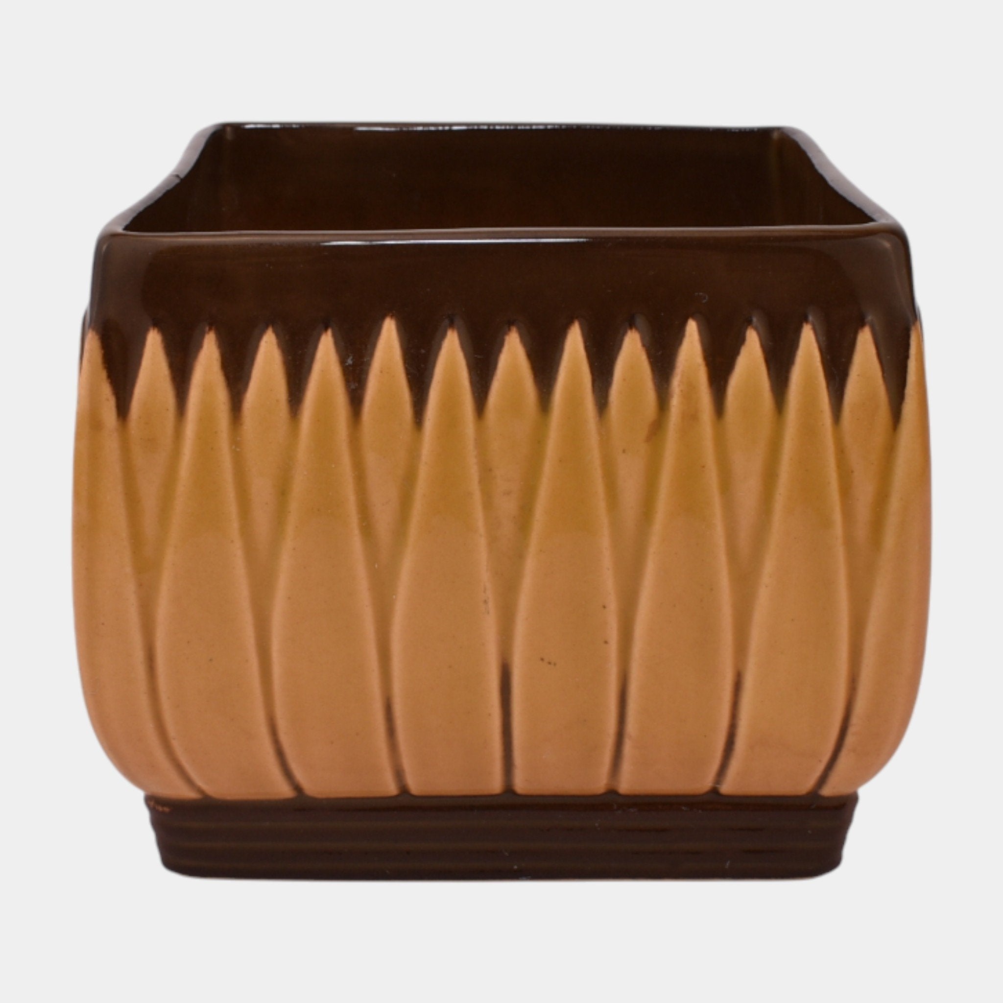 Roseville Lotus Brown 1952 Vintage Art Pottery Square Ceramic Planter