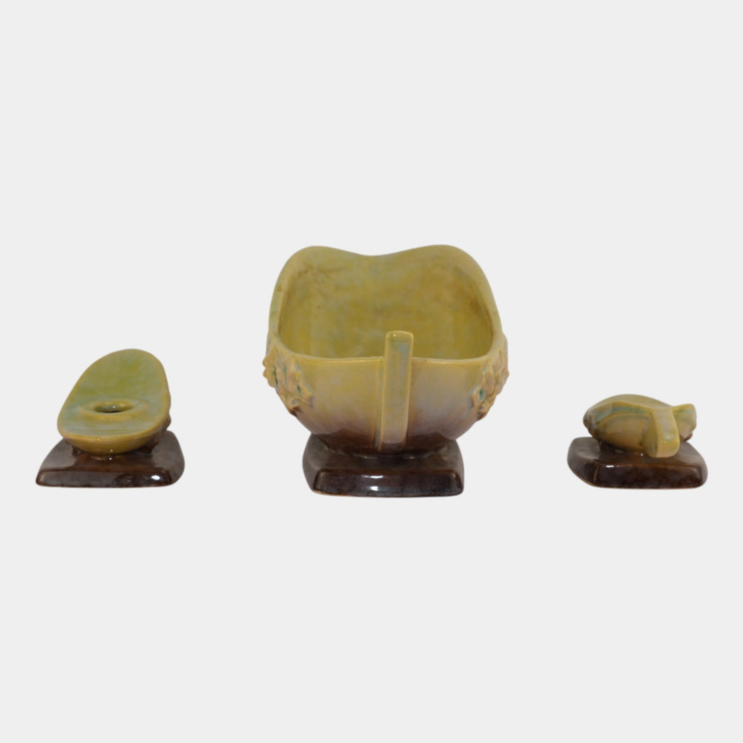 Roseville Pottery Wincraft Art Deco Console Bowl 227-10 And Candle Holders 252 - Just Art Pottery