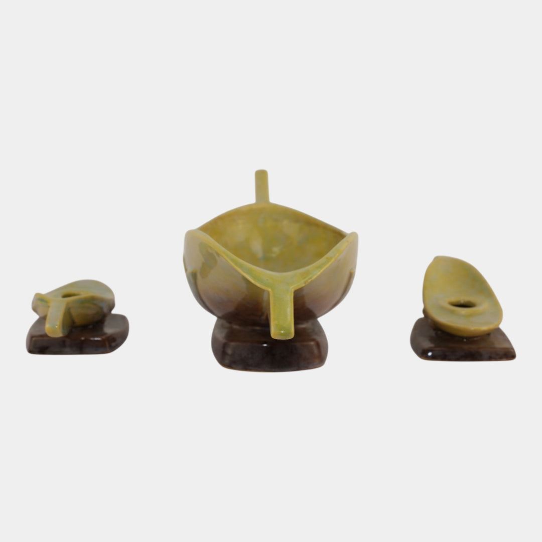 Roseville Pottery Wincraft Art Deco Console Bowl 227-10 And Candle Holders 252 - Just Art Pottery