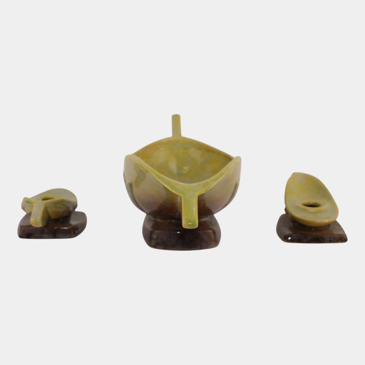 Roseville Pottery Wincraft Art Deco Console Bowl 227-10 And Candle Holders 252 - Just Art Pottery