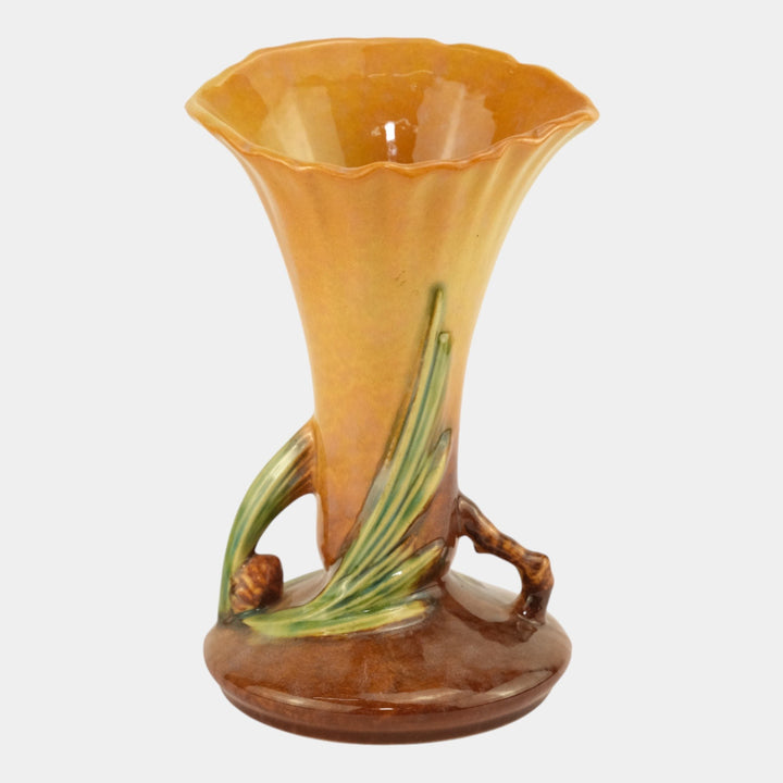 Roseville Wincraft Orange 1948 Mid Century Modern Pottery Pine Cone Vase 283-8 - Just Art Pottery