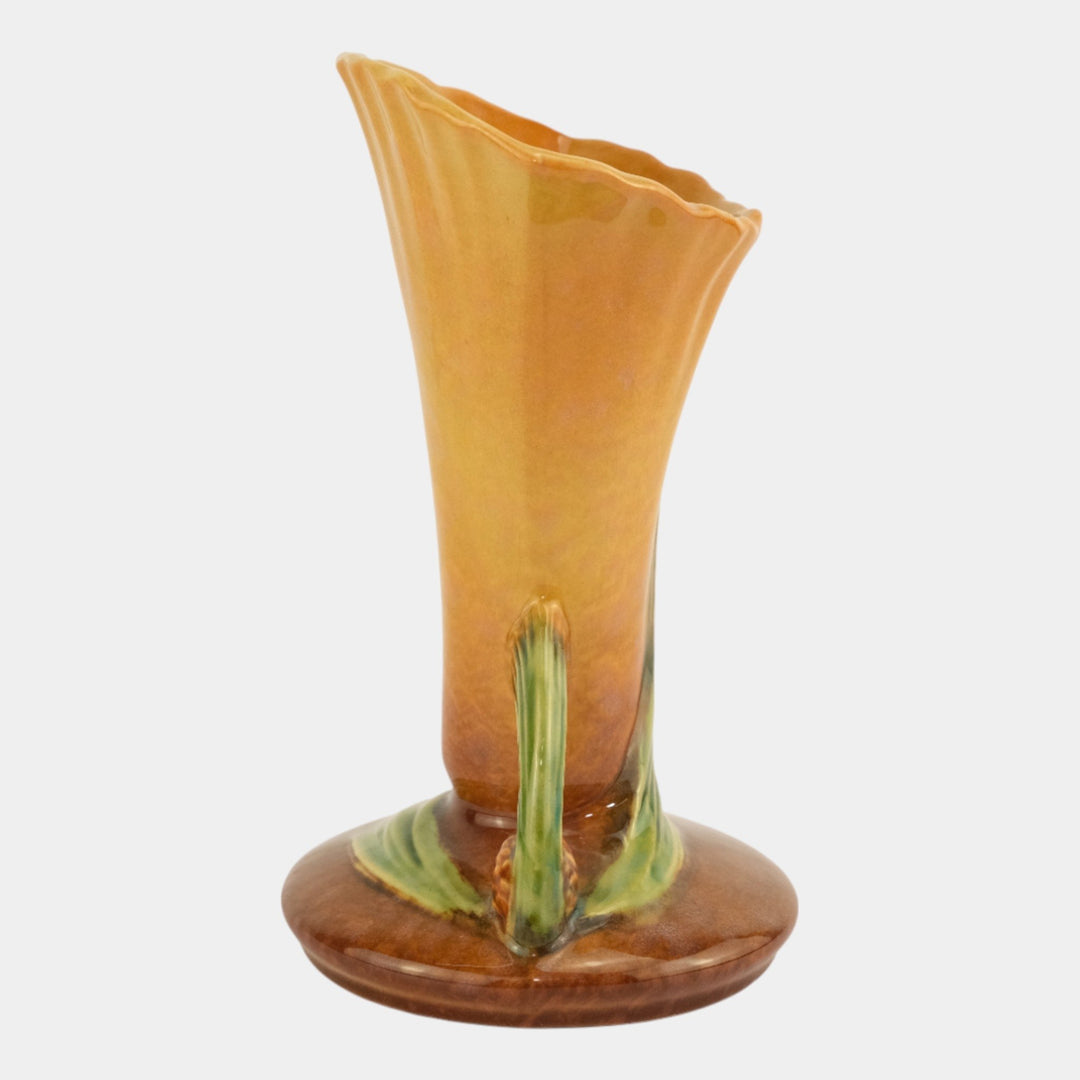 Roseville Wincraft Orange 1948 Mid Century Modern Pottery Pine Cone Vase 283-8 - Just Art Pottery