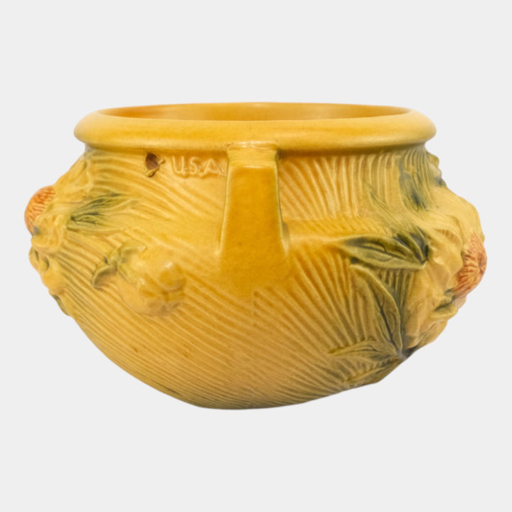 Roseville Peony Yellow 1942 Pottery Hanging Basket Planter 467-5 - Just Art Pottery