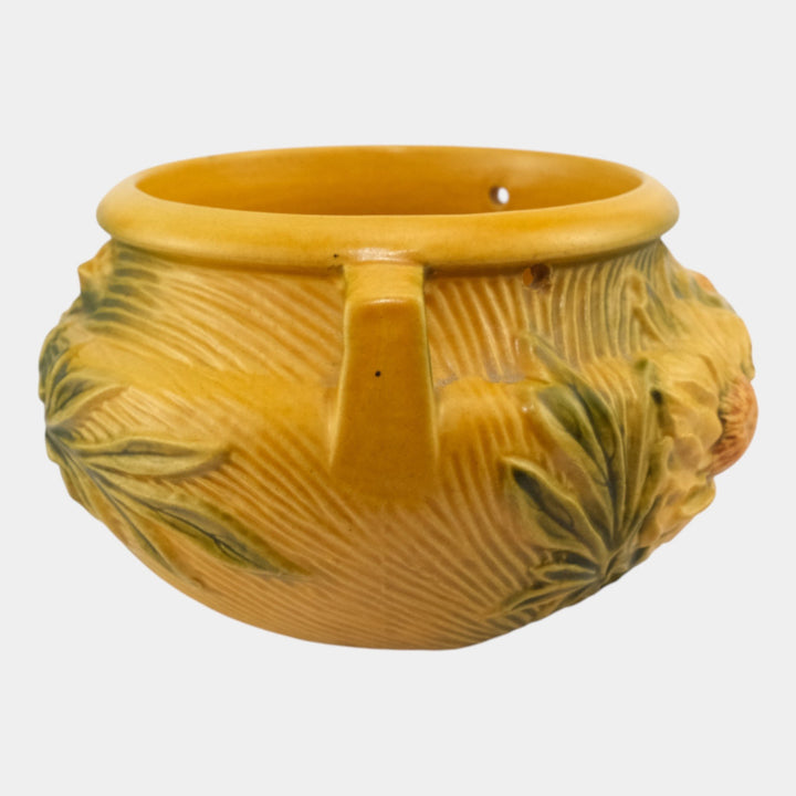 Roseville Peony Yellow 1942 Pottery Hanging Basket Planter 467-5 - Just Art Pottery