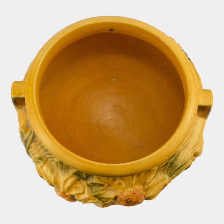 Roseville Peony Yellow 1942 Pottery Hanging Basket Planter 467-5 - Just Art Pottery