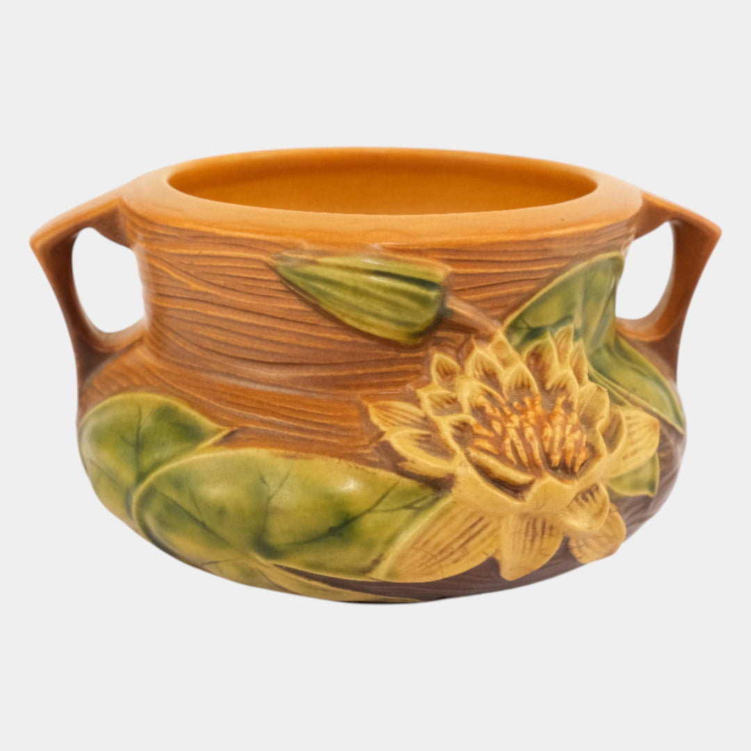 Roseville Water Lily Brown 1943 Vintage Pottery Ceramic Jardiniere Planter 663-4 - Just Art Pottery