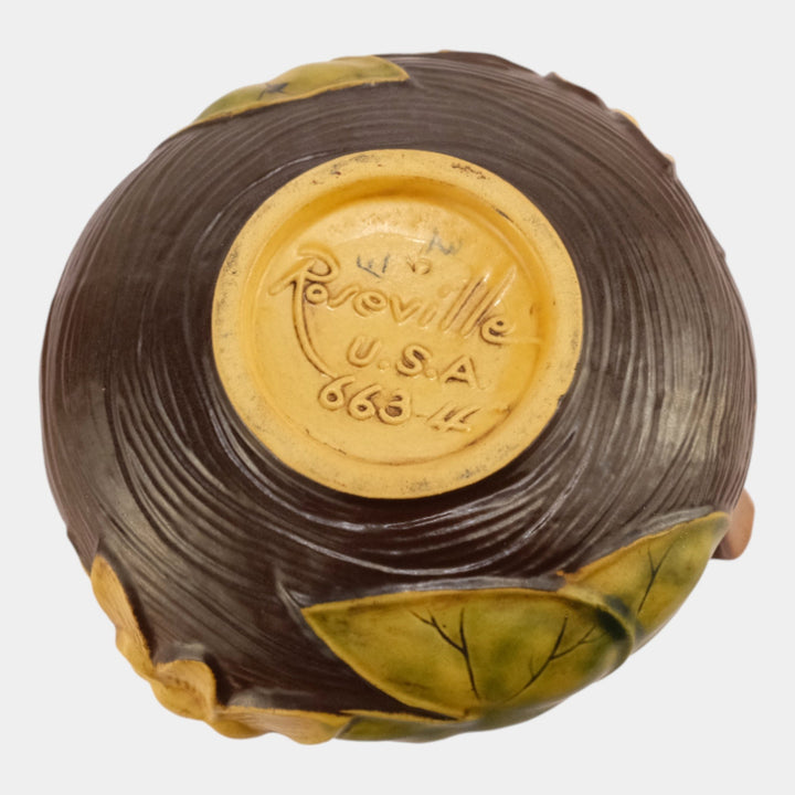 Roseville Water Lily Brown 1943 Vintage Pottery Ceramic Jardiniere Planter 663-4 - Just Art Pottery