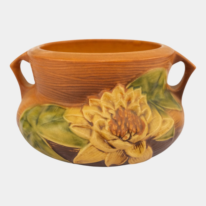 Roseville Water Lily Brown 1943 Art Pottery Ceramic Jardiniere Planter 663-5 - Just Art Pottery