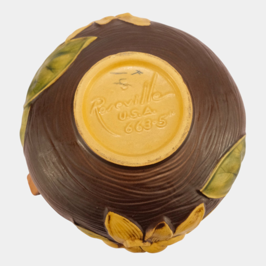 Roseville Water Lily Brown 1943 Art Pottery Ceramic Jardiniere Planter 663-5 - Just Art Pottery