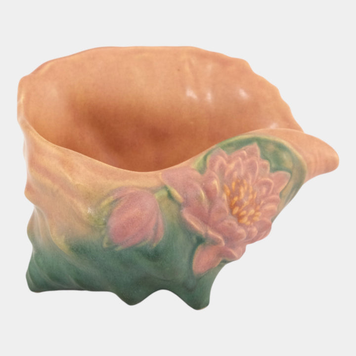Roseville Water Lily Pink 1946 Art Pottery Conch Shell Planter Vase 445-6 - Just Art Pottery