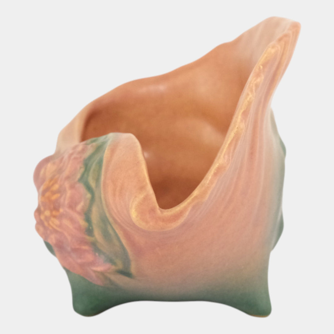 Roseville Water Lily Pink 1946 Art Pottery Conch Shell Planter Vase 445-6 - Just Art Pottery