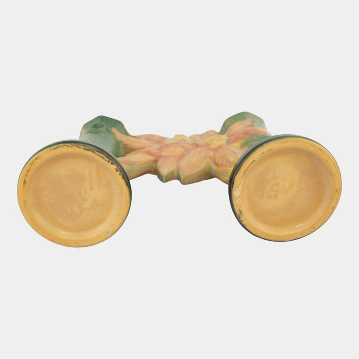 Roseville Pottery Clematis Mid Century Green Double Bud Vase 194-5 - Just Art Pottery