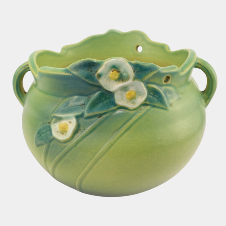 Roseville Mock Orange Green 1950 Mid Century Art Pottery Hanging Basket Planter - Just Art Pottery