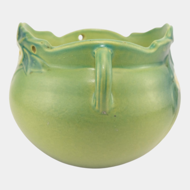 Roseville Mock Orange Green 1950 Mid Century Art Pottery Hanging Basket Planter - Just Art Pottery