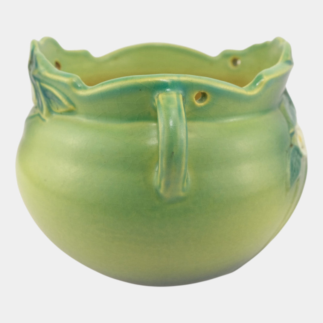 Roseville Mock Orange Green 1950 Mid Century Art Pottery Hanging Basket Planter - Just Art Pottery