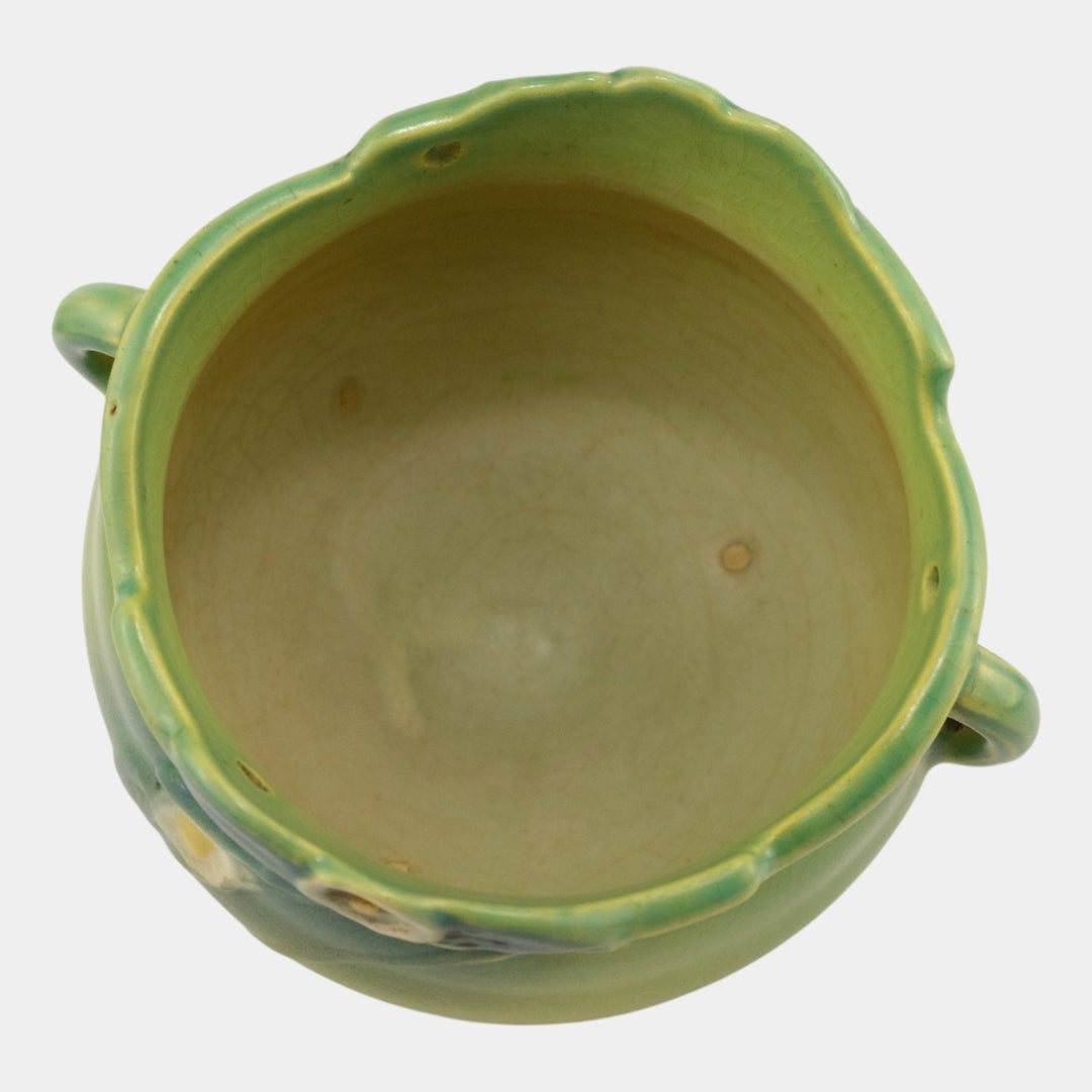 Roseville Mock Orange Green 1950 Mid Century Art Pottery Hanging Basket Planter - Just Art Pottery