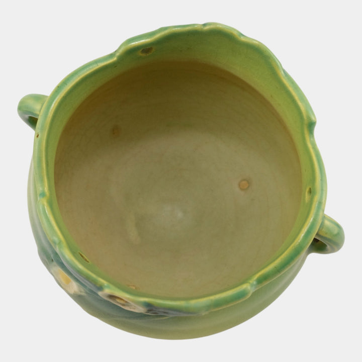 Roseville Mock Orange Green 1950 Mid Century Art Pottery Hanging Basket Planter - Just Art Pottery