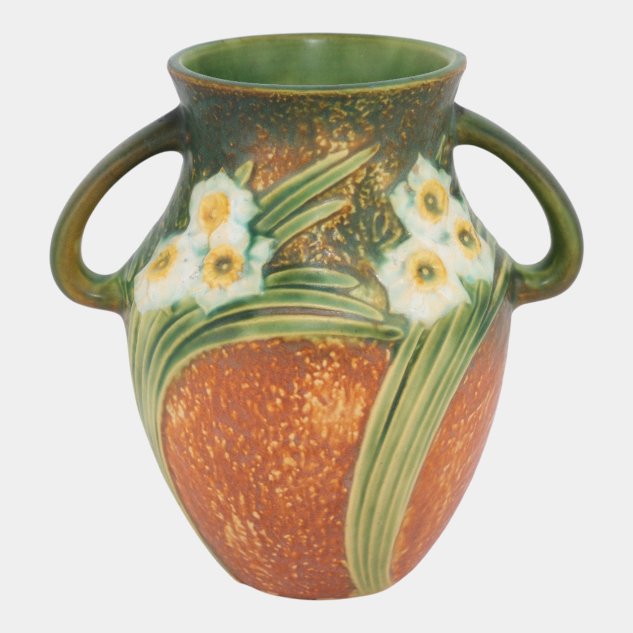 Ozarks Art Pottery Leaf Jug 陶器　りんご　一輪挿し壺 Roseville Jonquil Brown 1931 Vintage Arts & Crafts Pottery Ceramic