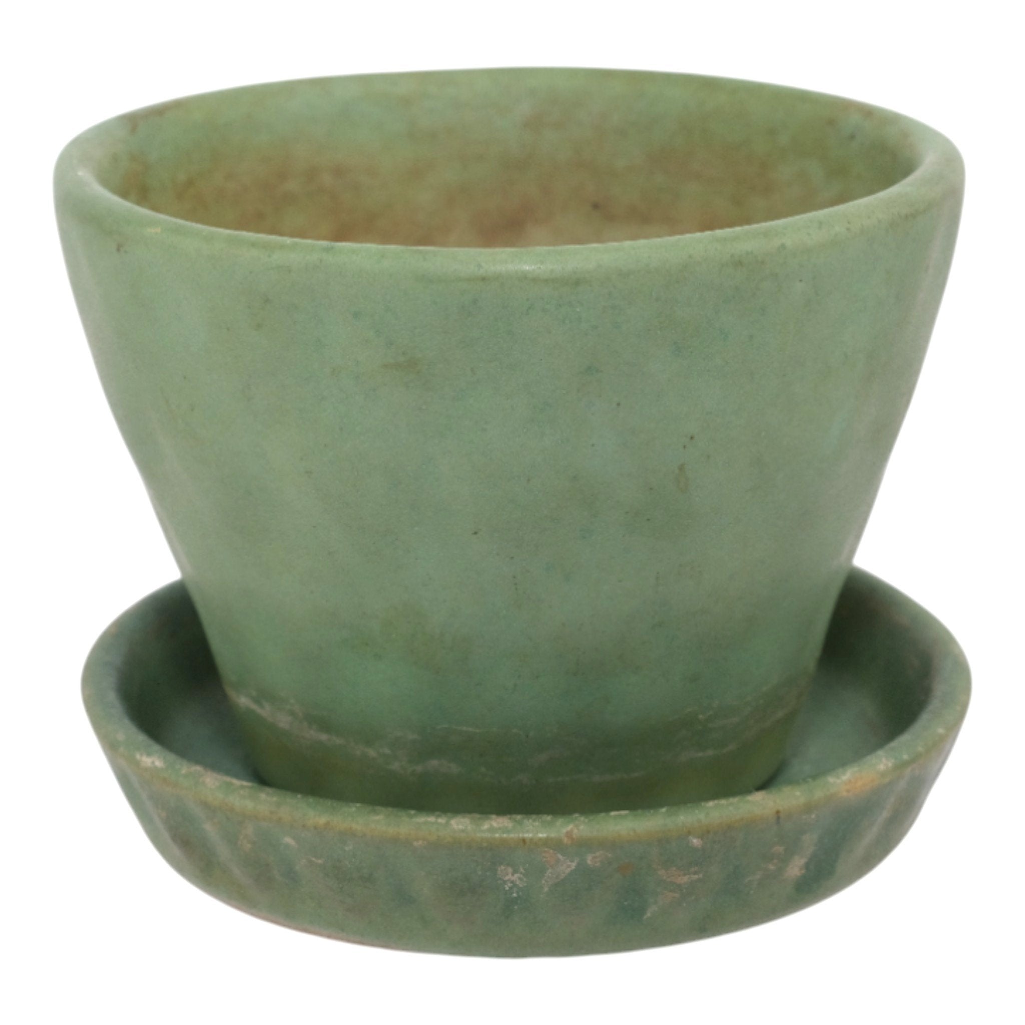 ceramic plant pot and saucer Pigeon Forge Tennessee Art Pottery Matte Green Ceramic Flower Pot and