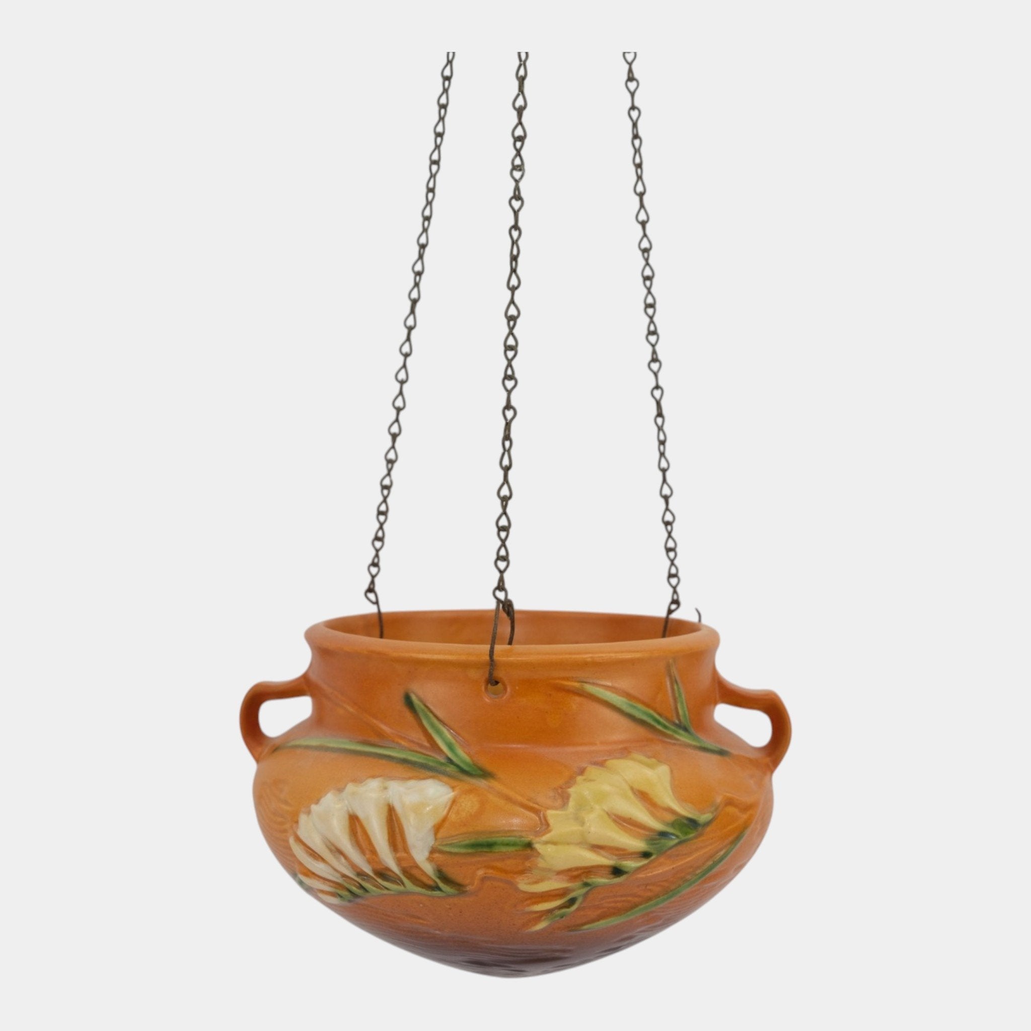 Roseville Freesia Brown 1945 Mid Century Modern Hanging Basket