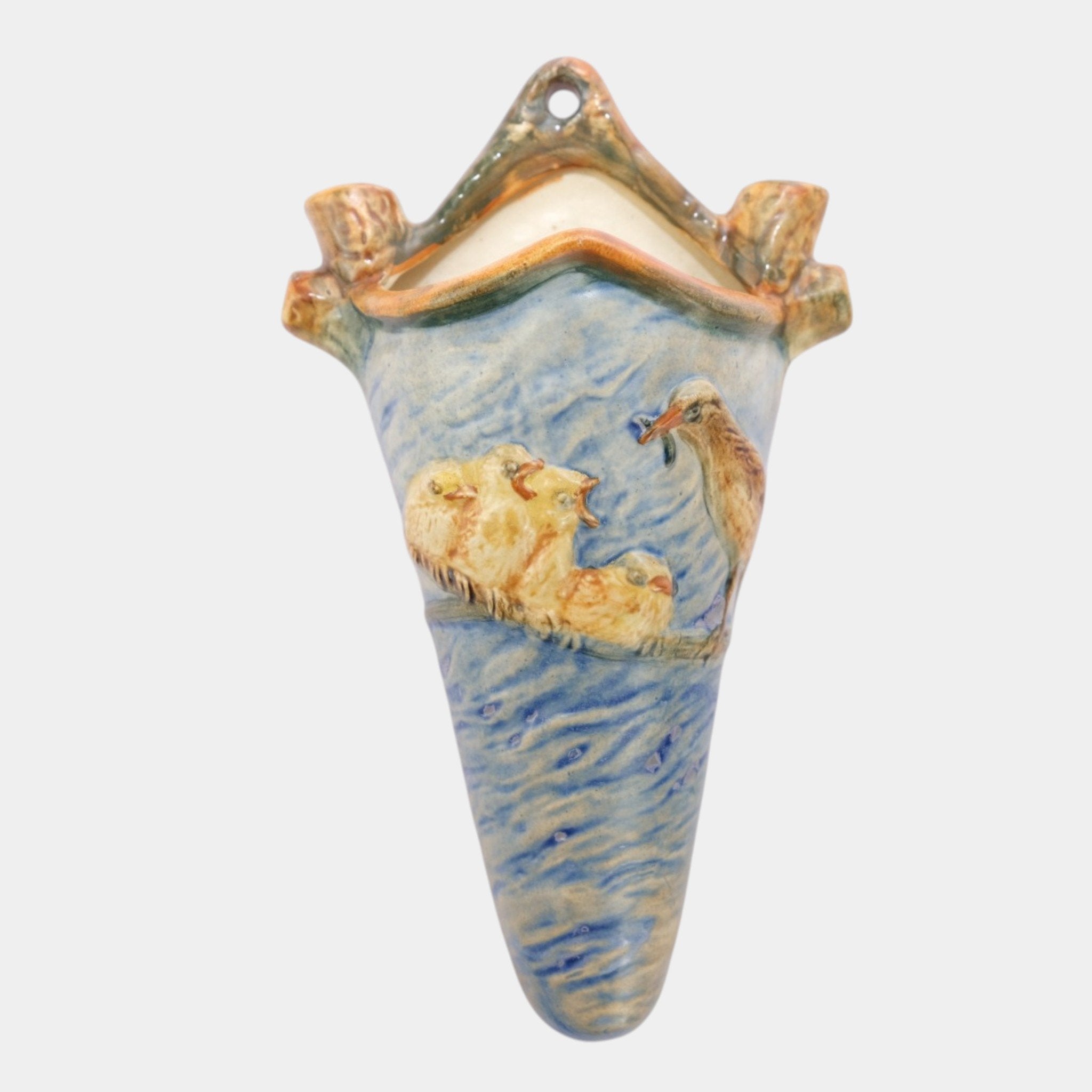 Weller Glendale Blue 1920s Vintage Art Pottery Birds And Nest Wall