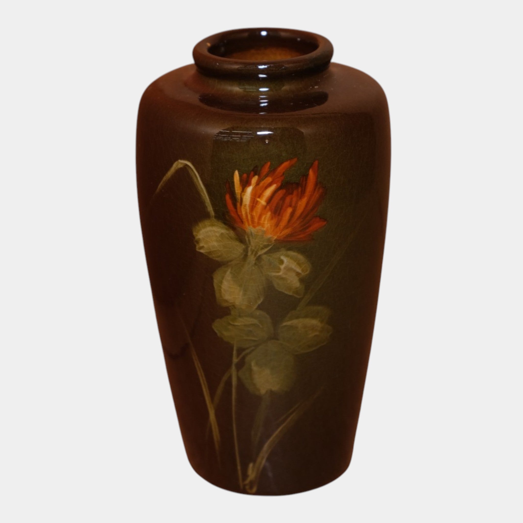 Weller Louwelsa 1900s Vintage Art Pottery Brown Ceramic Flower
