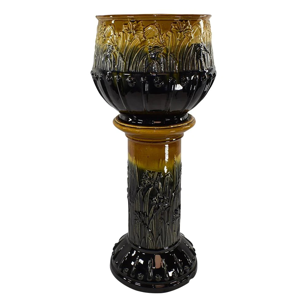 Roseville Blended Majolica Early 1900s Art Pottery Lily Jardiniere Pedestal 537 - Just Art Pottery