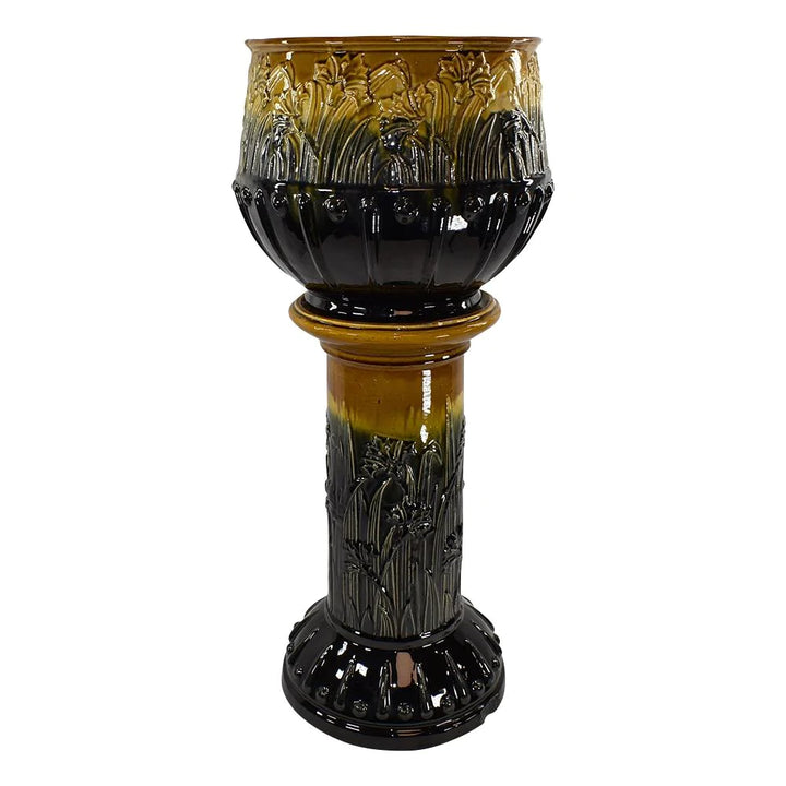 Roseville Blended Majolica Early 1900s Art Pottery Lily Jardiniere Pedestal 537 - Just Art Pottery