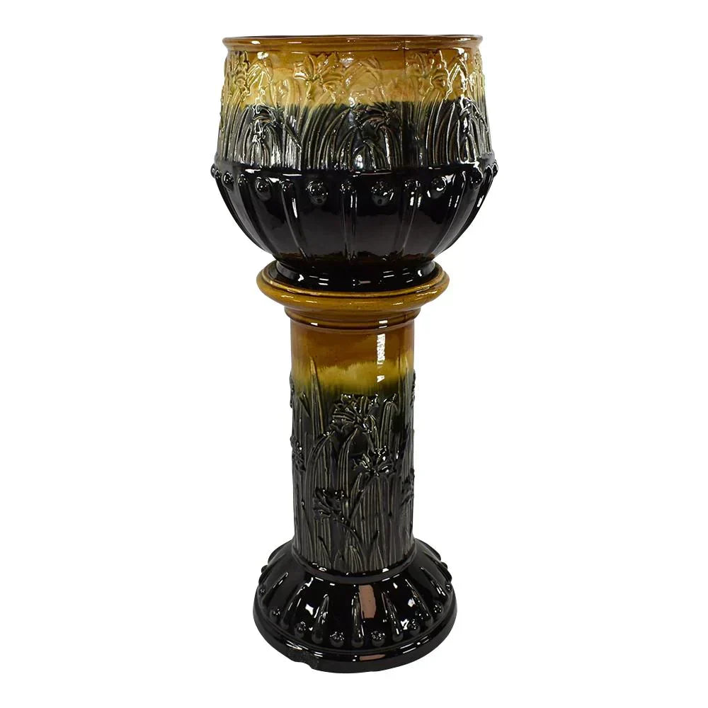 Roseville Blended Majolica Early 1900s Art Pottery Lily Jardiniere Pedestal 537 - Just Art Pottery