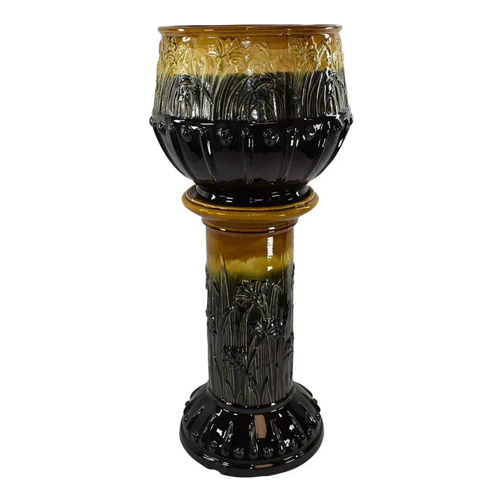 Roseville Blended Majolica Early 1900s Art Pottery Lily Jardiniere Pedestal 537 - Just Art Pottery