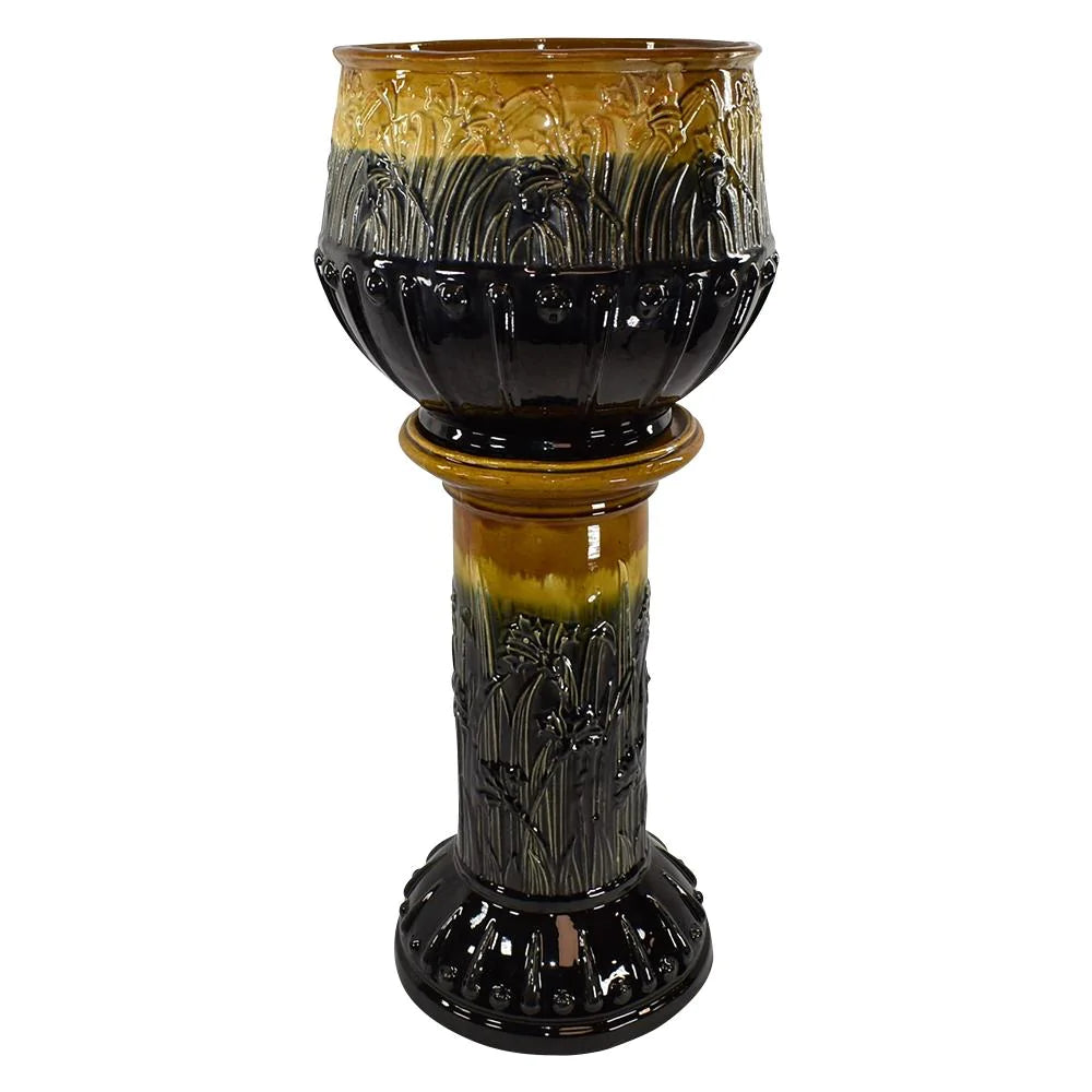 Roseville Blended Majolica Early 1900s Art Pottery Lily Jardiniere Pedestal 537 - Just Art Pottery