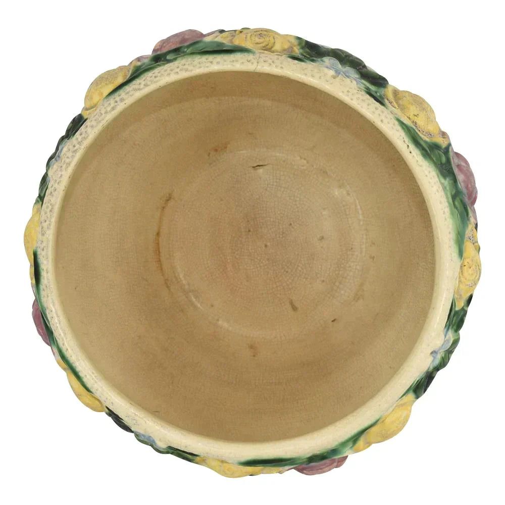 Roseville Rozane 1917 Antique Art Pottery Ivory Floral Jardiniere Planter 588-10 - Just Art Pottery