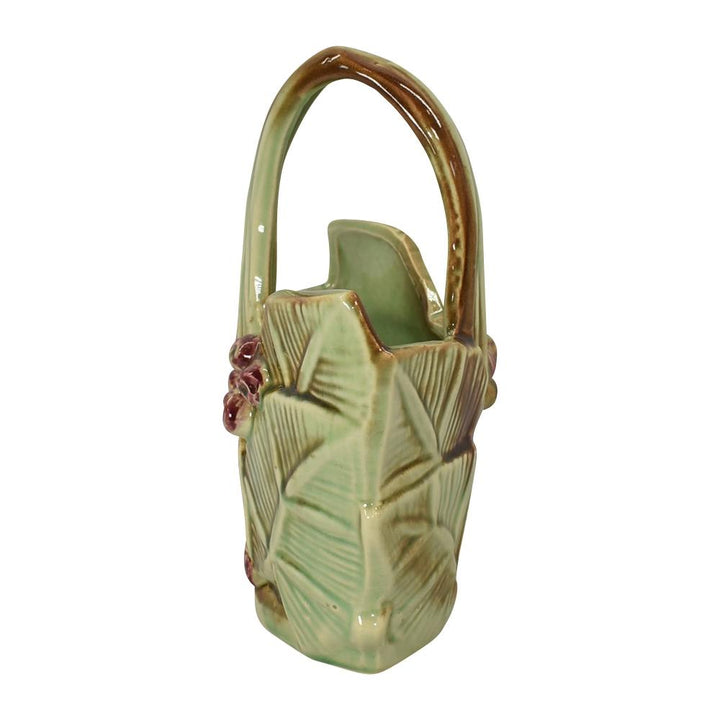 McCoy 1940s Mid Century Modern Art Pottery Green Brown Red Berries Basket 509 - Just Art Pottery