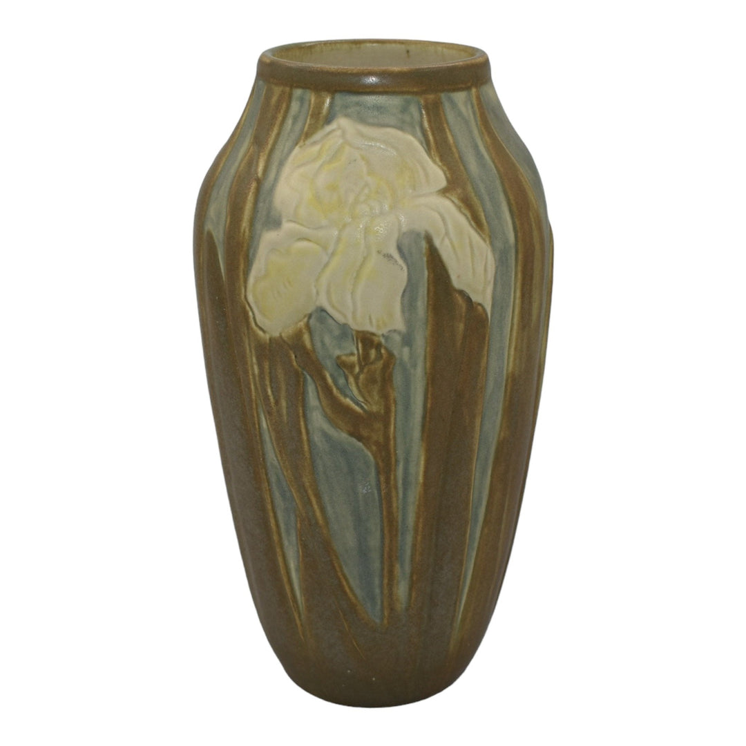 Freiwald Studio Arts And Crafts Hand Made Pottery White Iris Matte Brown Vase - Just Art Pottery