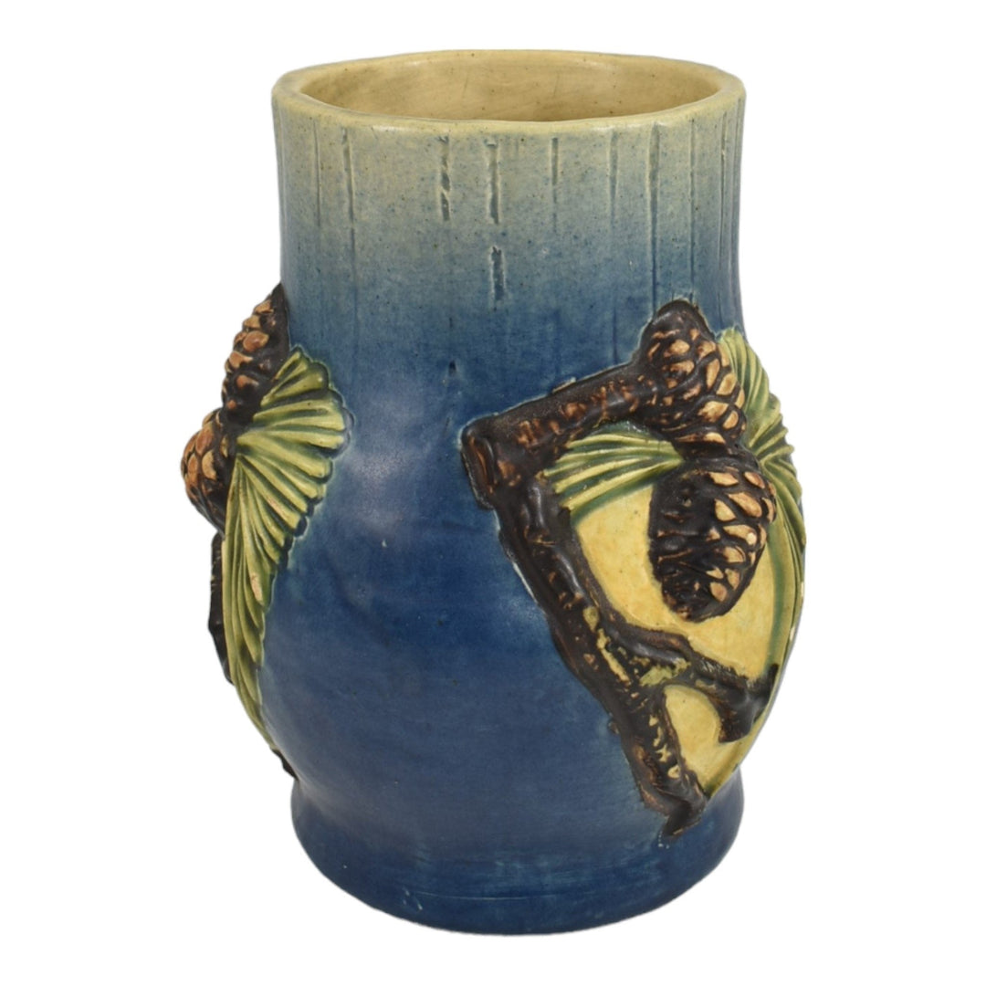 Roseville Experimental Pine Cone Blue Vintage Pottery Hand Crafted Ceramic Vase - Just Art Pottery