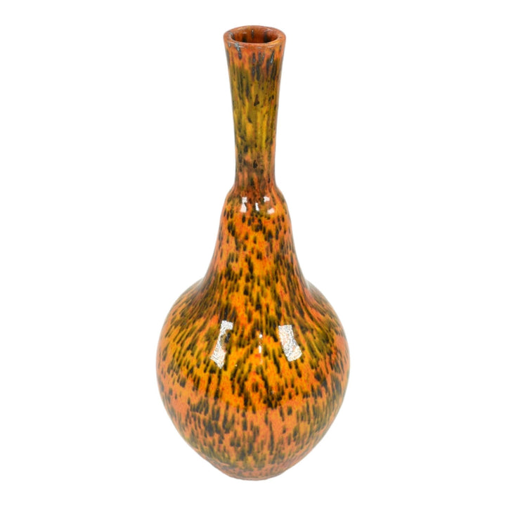 Pillin Studio Mid Century Modern Hand Made Pottery Mottled Orange Ceramic Vase