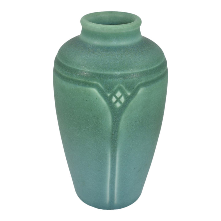 Rookwood 1910 Vintage Arts And Crafts Pottery Blue Green Carved Vellum Vase 943F - Just Art Pottery