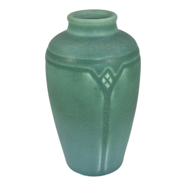 Rookwood 1910 Vintage Arts And Crafts Pottery Blue Green Carved Vellum Vase 943F - Just Art Pottery