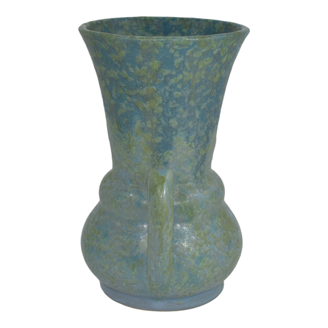 Roseville Carnelian Blue Green II 1926 Art Deco Pottery Handled Vase 332-8 - Just Art Pottery