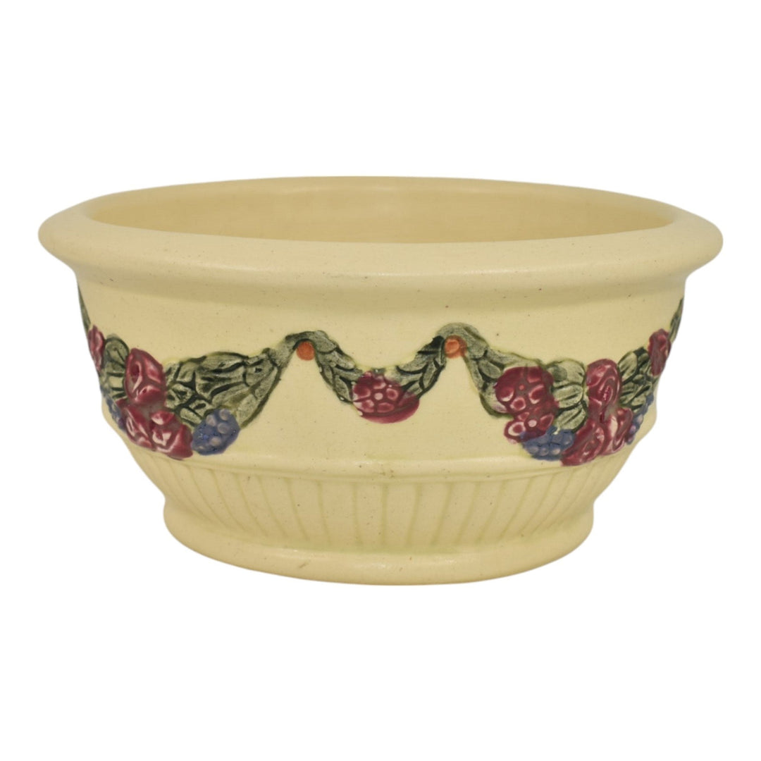 Weller Roma 1910-20s Vintage Art Pottery Floral Garland Ivory Planter Bowl