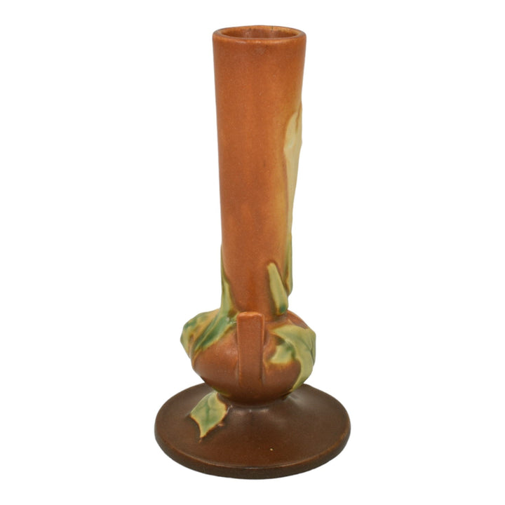 Roseville Thornapple 1937 Vintage Art Deco Pottery Brown Ceramic Bud Vase 813-7