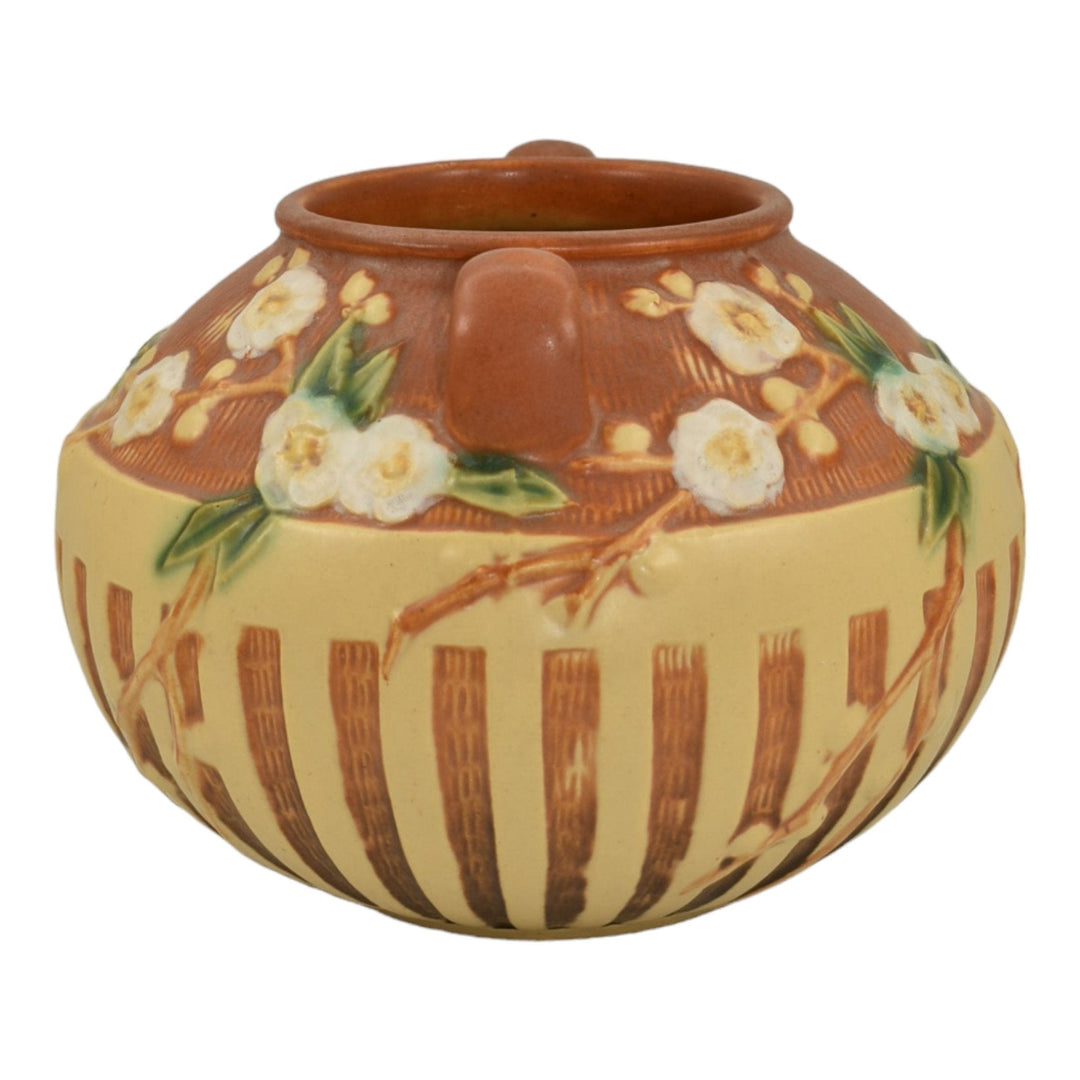 Roseville Cherry Blossom Brown 1933 Vintage Art Deco Pottery Ceramic Vase 621-6