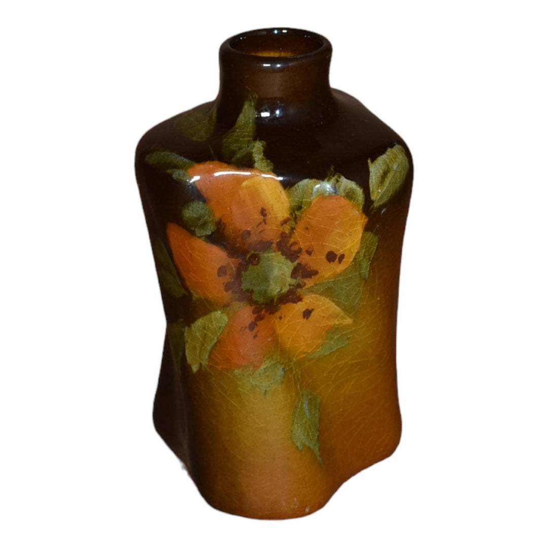 Owens Utopian Early 1900s Vintage Art Pottery Hand Painted Flower Twist Vase 117