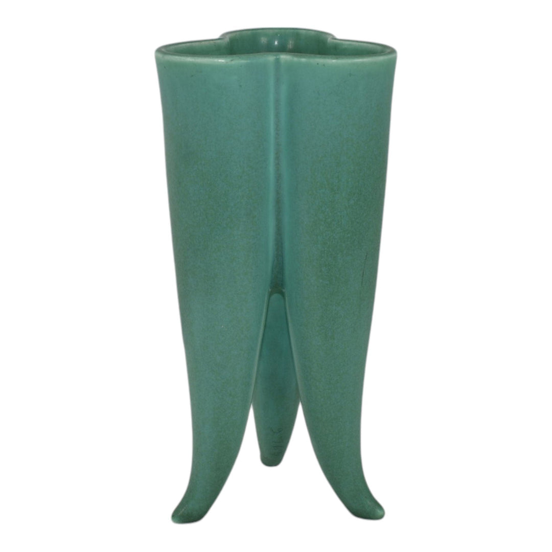 Rookwood 1920s Vintage Art Pottery Matte Green Three Footed Ceramic Vase 2764F