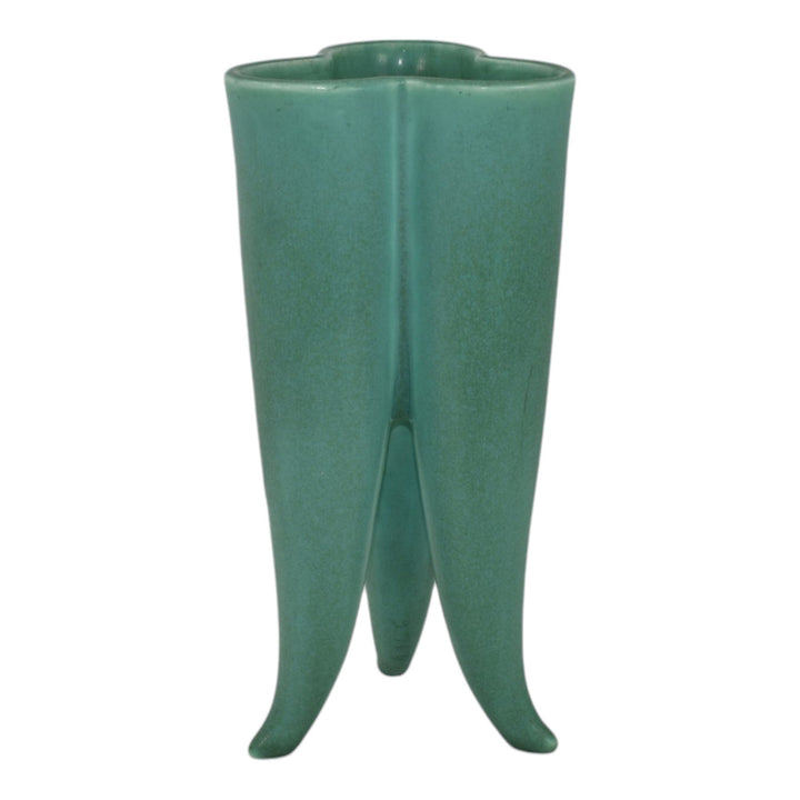 Rookwood 1920s Vintage Art Pottery Matte Green Three Footed Ceramic Vase 2764F
