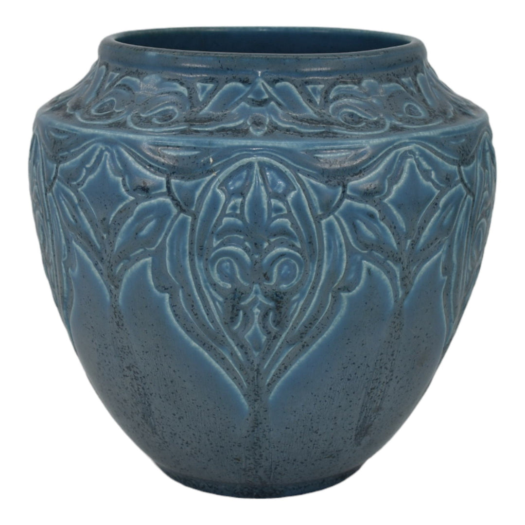 Rookwood 1931 Vintage Art Deco Pottery Matte Blue Fleur De Lis Vase 2511