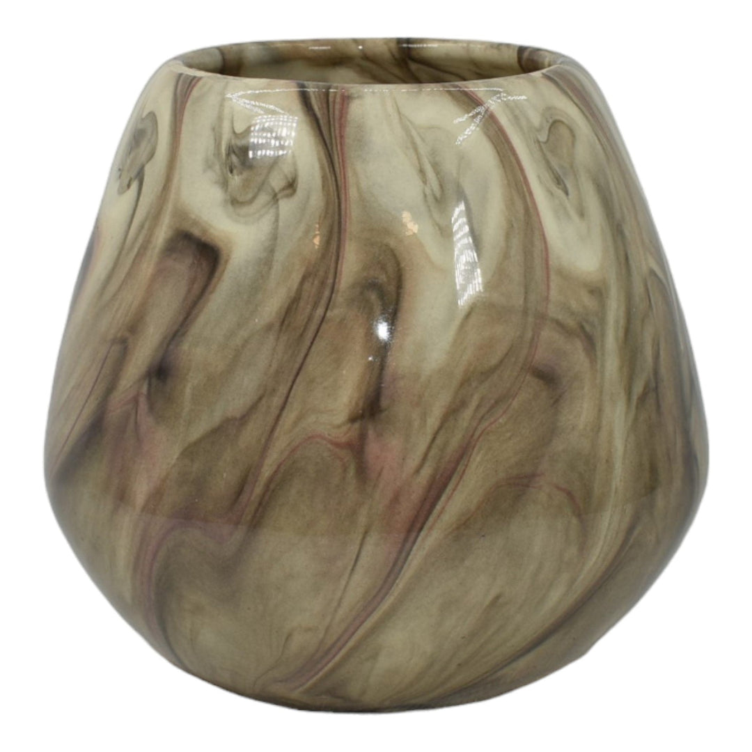 Weller Marbleized 1914 Vintage Art Pottery Brown Swirl Glaze Ceramic Vase