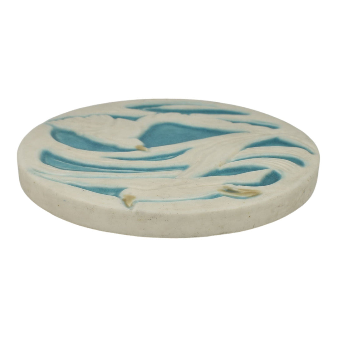 Rookwood 1925 Vintage Art Pottery Seagull White Blue Ceramic Trivet Tile 2350 - Just Art Pottery