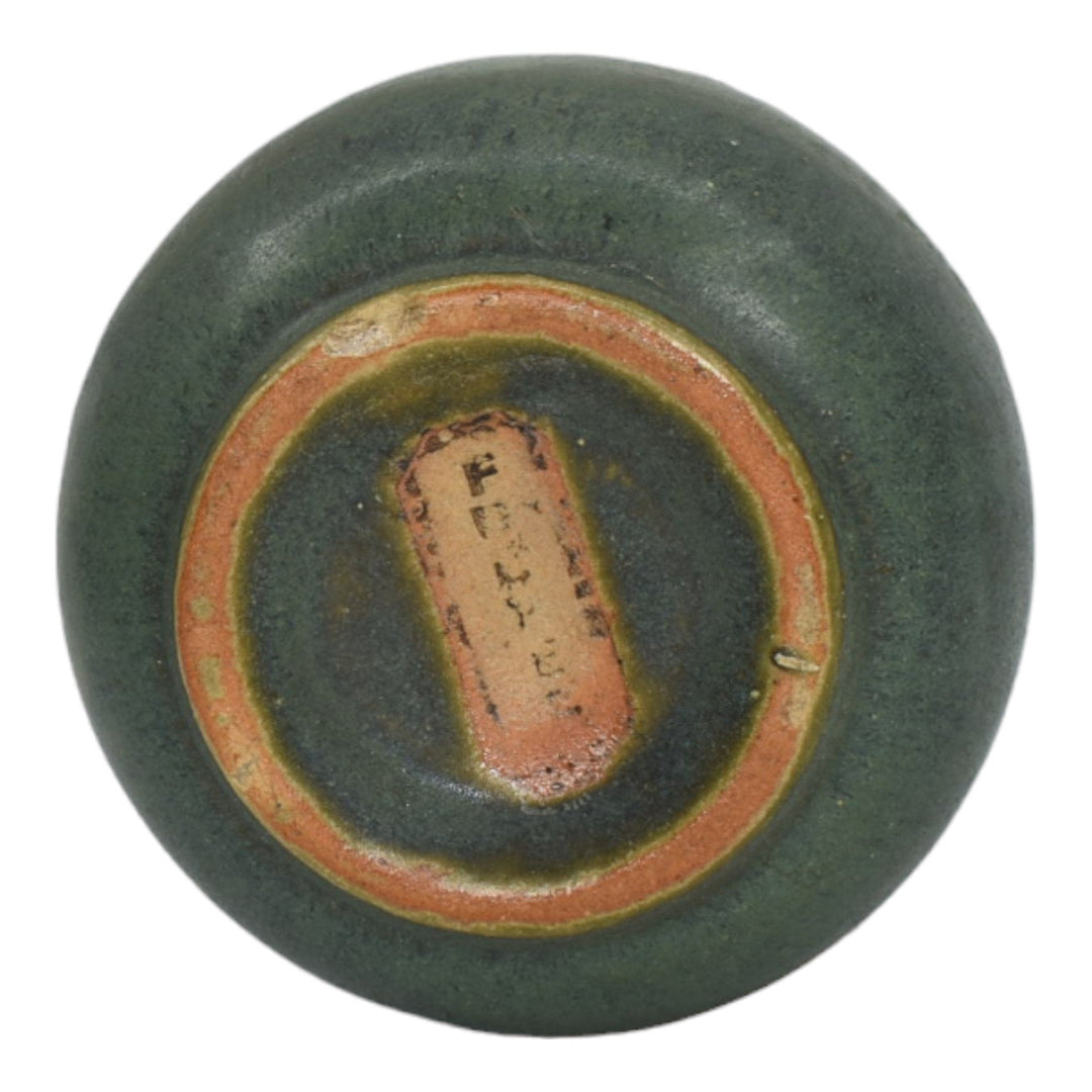 Fulper 1910s Vintage Arts And Crafts Pottery Green Flambe Ceramic Vase 011
