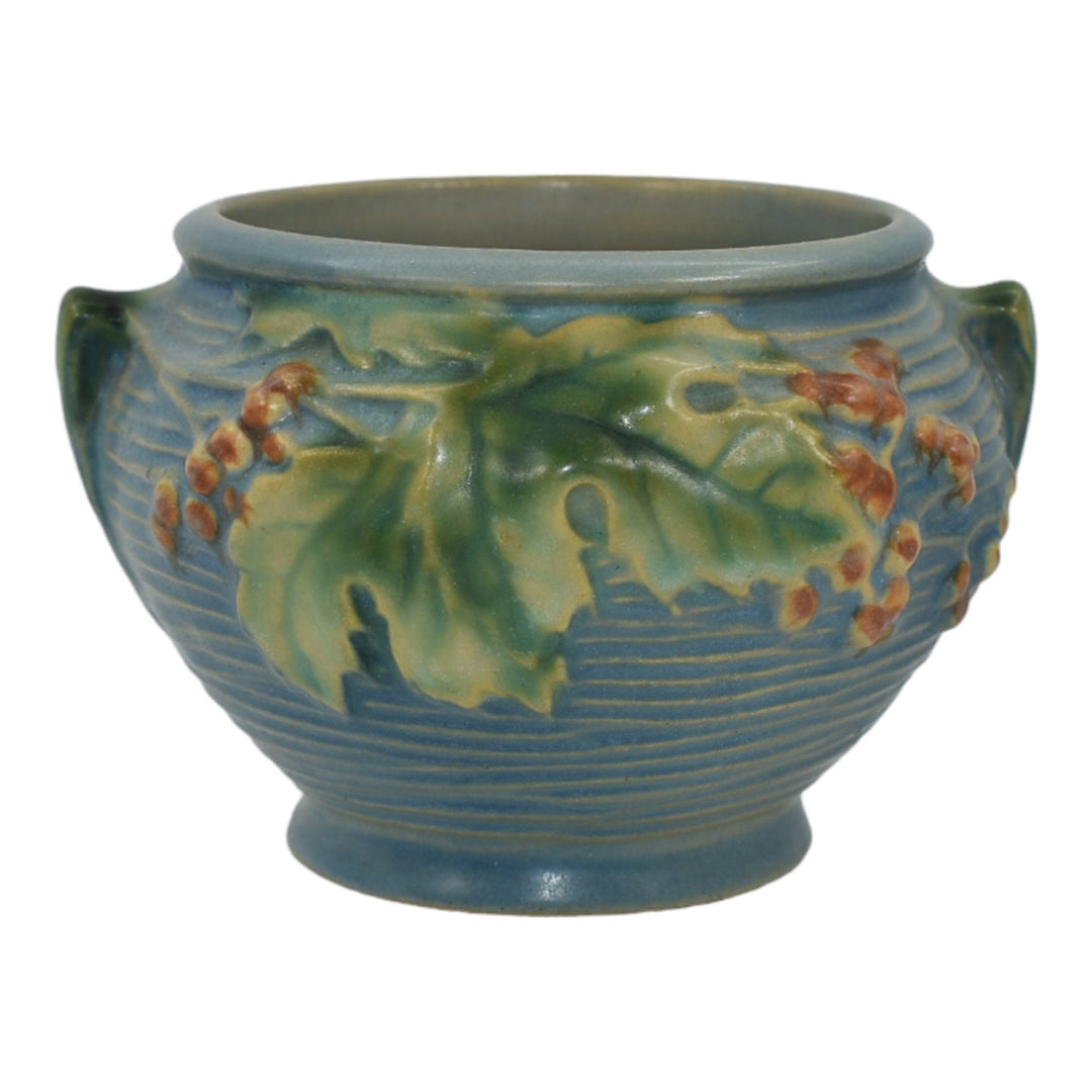 Roseville Bushberry Blue 1941 Art Pottery Ceramic Jardiniere Planter 657-3 - Just Art Pottery